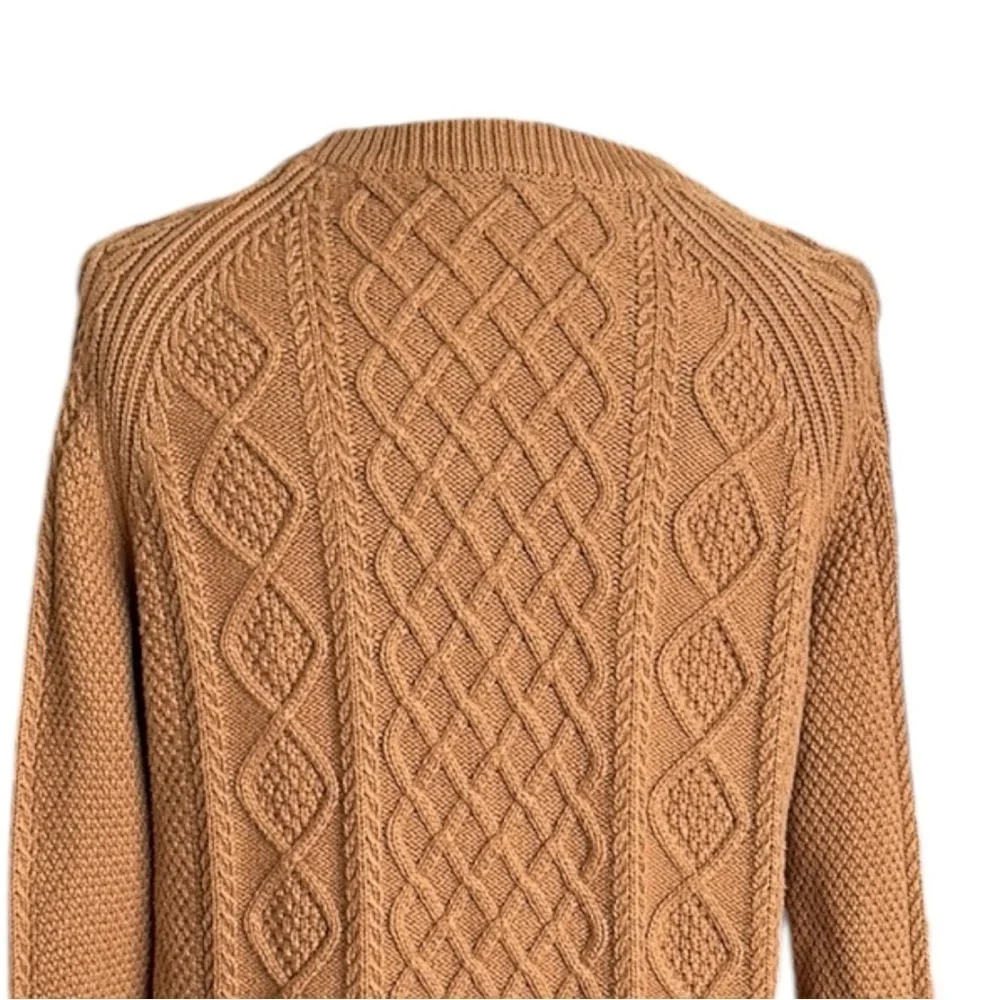 J. CREW Cable Knit‎ Sweater Cotton Fisherman Chunky Tan, Size Small